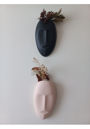 Dekoratif 2'li Yüz Duvar Vazosu, Duvar Süsü ,heykel Aksesuar Siyah Bej