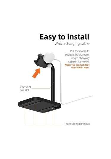Aoduke Ajzj02s Google / Huawei / Garmin / Samsung Uyumlu Saat Şarj Cihazı Dock'u İçin Şarj Tabanı Standını İzle Siyah