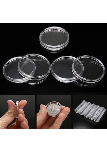 100 Adet 27mm Yuvarlak Şekilli Şeffaf Para Koleksiyon Tutucu