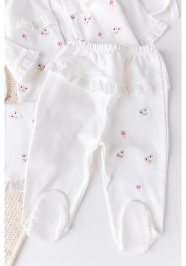 Çiçekli Natural 100% Pamuk 5'li Kız Bebek Hastane Çıkışı Bebek Takımı Set