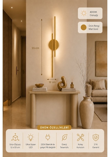 Aden Modern Led Duvar Apliği Günışığı Eskitme