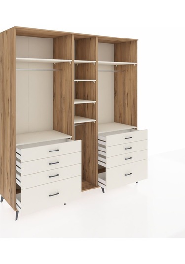 Kronos Dolap 8 Raflı 8 Çekmeceli 3 Askılı 220x59x243 Çam-aytaşı/aytaşı Aytası/aytası