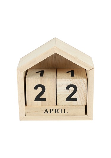 Retro Tasarım Ev Şekli Sürekli Takvim Ahşap Blok - Orijinal Ahşap Rengi