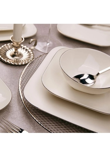 Kütahya Porselen Bone Minas 51 Parça Yemek Takımı Platin Fileli