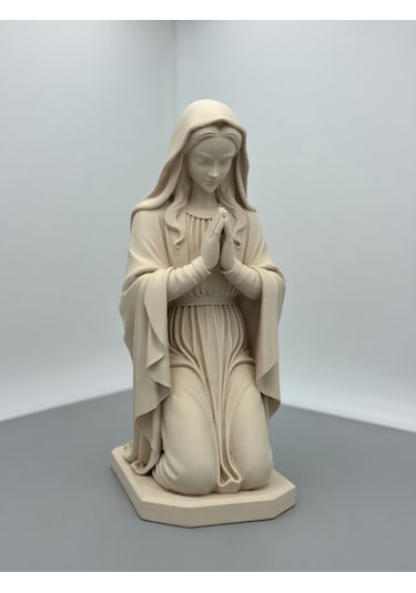 3d Baskı Diz Çökmüş Meryem Ana Figürü - Dekoratif Dini Heykel Bej