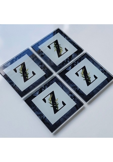 Decorita Cam Bardak Altlığı Z Harfli Tasarım 4'lü Takım 10 x 10 CM Çok Renkli