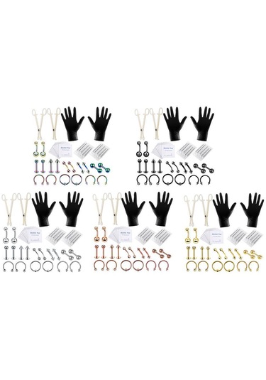 Dolıty 42 Parça Profesyonel Piercing Seti Gümüş-1.2x6+3 Çok Renkli