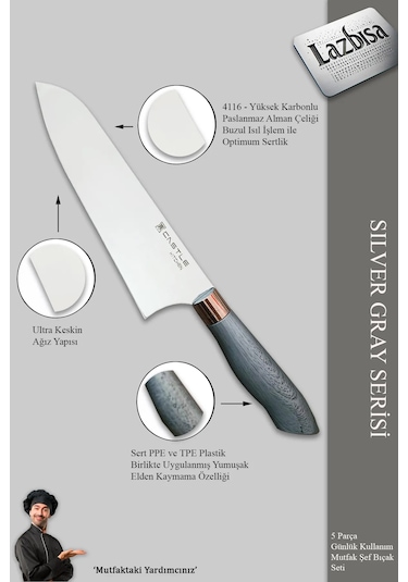 Silver Gray Serisi Mutfak Bıçak Et Sebze 3 Lü Şef Bıçağı Mft-568