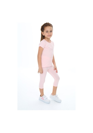 Toontoy Kız Çocuk Varaklı Kalp Baskılı Kaprili Takım Pudra