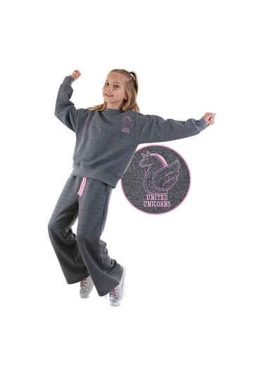 Denokids Unicorn Kız Çocuk Gri Eşofman Takımı Renkli