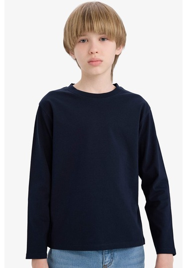 Defacto Erkek Çocuk Bisiklet Yaka Basic Düz Uzun Kollu Tişört K1686a625aunv253 Lacivert