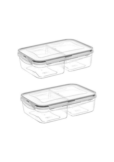 2 Bölmeli 1+1 Litre Kilitli Kapaklı Erzak Saklama Kabı Lc-525 Şeffaf