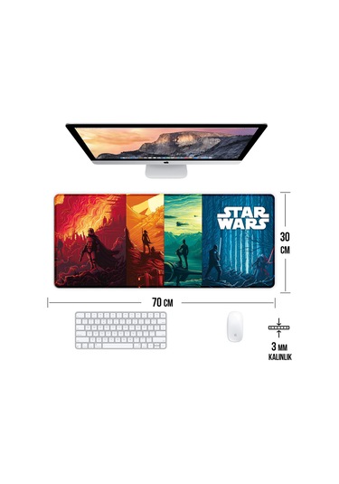 Star Wars Oyun Gaming Klavye Mouse Pad Kaymaz Taban Kenarları Dikişli Su Geçirmez Masa Matı 70x30 Cm
