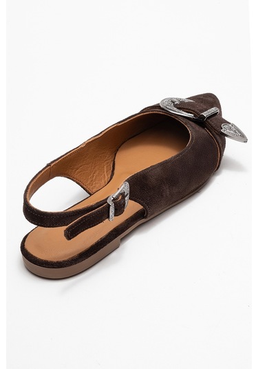 Dorothy Kahverengi Süet Hakiki Deri Tokalı Sivri Burunlu Kadın Sandalet Kahverengi