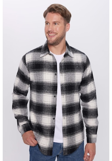 Erkek Slim Fit Dar Kesim Oduncu Kareli Kışlık Gömlek-32050 Çok Renkli