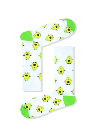 Bidigago Mini Avokadolar Desenli Unisex Çorap Beyaz