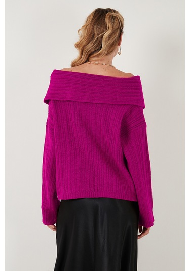 Lela Oversize Fit Madonna Yaka Triko Bayan Kazak 4615216 Fuşya