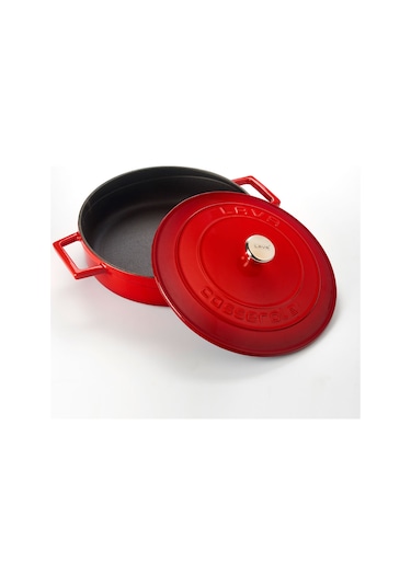 Lava Döküm Çok Amaçlı Yayvan Tencere. Folk Çap 24  - Kırmızı