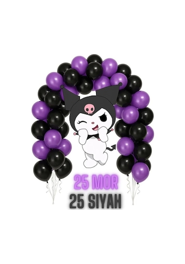 25 Adet Siyah, 25 Adet Mor Balon Çok Renkli
