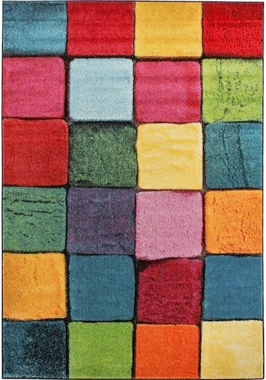 Konfor Halı Renkli Kare Duvar Taşı Modern Dokuma Halı