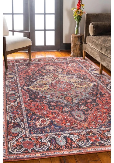 Folk Vintage Desenli Dokuma Taban Dekoratif Renkli Halı Ba 07