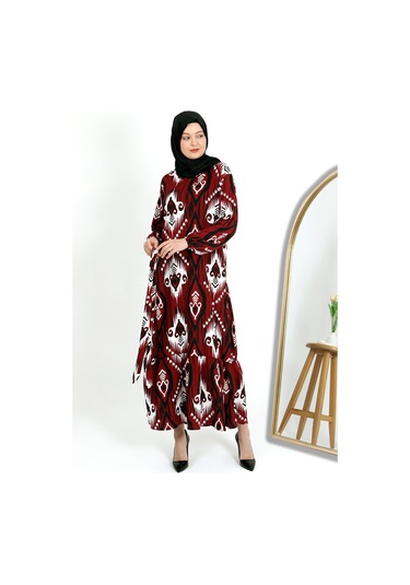 Desenli Bürümcük Elbise Bordo