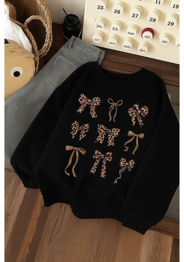 Benroma 3 İplik Penye Çilek Baskılı Unisex Sweatshırt SIYAH
