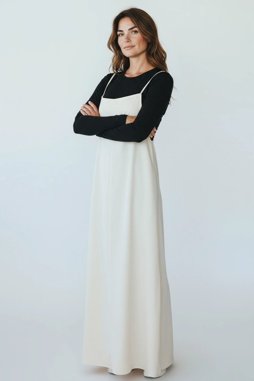 Kadın Ayarlanabilir İp Askılı Dabıl Kumaş Elbise Krem