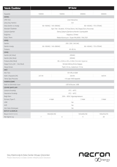 Sp Serisi 3000va Lıne Interactıve Kesintisiz Güç Kaynağı UPS