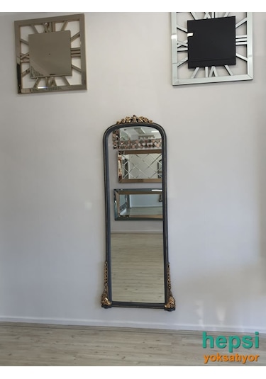 Matmazel Model Antrasit Altın Renk Varaklı Boy Aynası