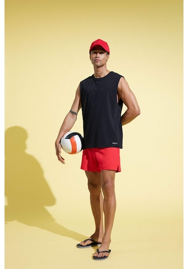 Defacto Defactofit Sporcu Baskılı Esnek Dokulu Kısa Boy Deniz Şortu B5952ax25hsrd286 Kırmızı