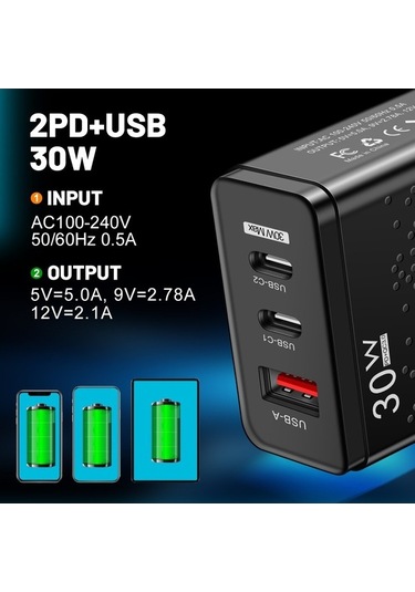 Prestigegoods 30w Pd Type-c Hızlı Şarj Cihazı Xiaomi Samsung İphone Uyumlu Hızlı Charge3.0 Adaptör Ab/abd Tak
