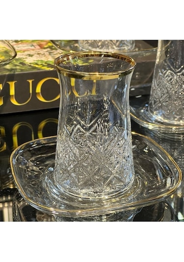 Elta Collection 12 Parça Gerçek Yaldızlı Timeless Çay Seti Şeffaf