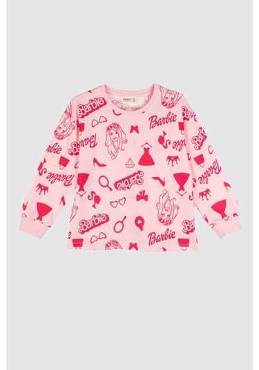 Zuzunga Barbie Desenli %100 Pamuk Kız Çocuk Pijama Takımı Pembe
