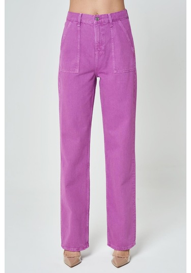 Diana Açık Mor Aplike Cep Detaylı Yüksek Bel Dad Straight Fit Fermuarlı Jean Pantolon C 4517-050 Açık Mor