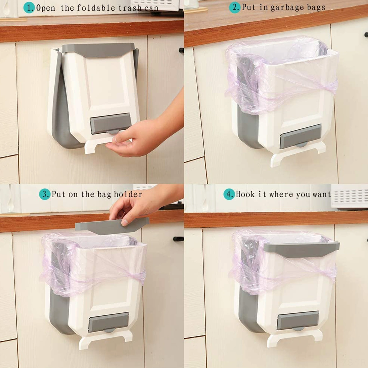 Fosenze Küçük Boy 8l Beyaz Duvarlı Katlanabilir Mutfak Çöp Kutusu - Pp+tpr Malzeme, Kuru-ıslak Sınıflandırma, Zırhlı Taşıma Kapasitesi