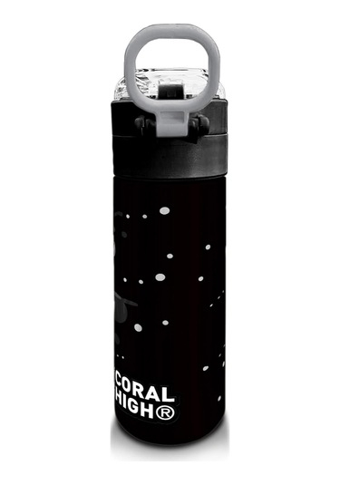 Coral High Kids Koyu Gri Siyah Dinozor Desenli Pipetli Ve Direkt İçim Çelik Termos 500 Ml 31822 Siyah