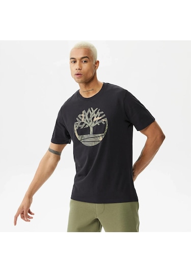 Timberland Tree Logo Camo Erkek Tişört Siyah 001