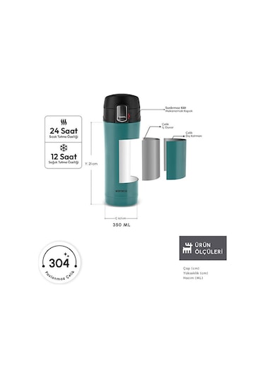 Karaca Pluton Çelik Sızdırmaz Termos Çağla Yeşili 350 ml