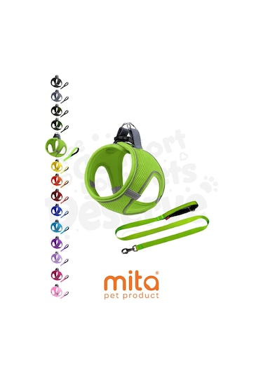 Mita Air Mesh Kedi Köpek Göğüs Tasması Çift Reflektörlü, Terletmeyen Neon Yeşil