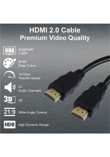 4K 1M Metre 4K 3D Ultra Hd Ethernet Destekli Altın Uç Hdmi  Kablo