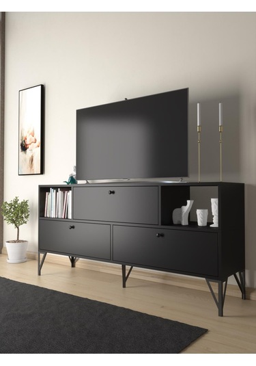 Wood'n Love Mia 160 Cm Metal Ayaklı Tv Ünitesi - Konsol - Siyah /
