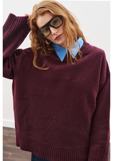 Chunky Oversıze Kazak Bordo Bordo