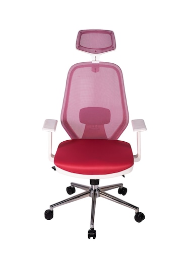 Ofisbazaar Dali Beyaz Fileli Yönetici Koltuğu Ergonomik Başlıklı Ofis Koltuğu Pembe Pembe