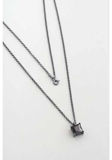 So Chıc... Zirkonu Taşlı Siyah Rodyum Kaplama 60 Cm Gümüş Erkek Kolye Siyah