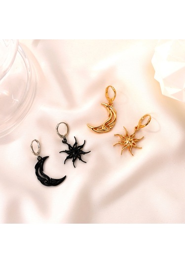 Moveevo Altın Renkli Asimetrik Güneş Ay Desenli Kolye Küpe, 4.22g Allyuminyum, Yeni, Ayrı Paketleme Gold