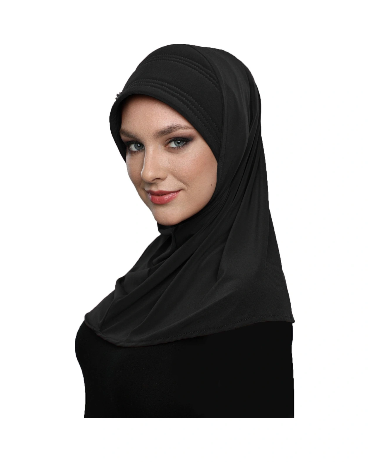 Takmatik Taşlı El Işi Boncuk Işlemeli Siyah Hazır Türban Tesettür Bone Namaz Örtüsü Siyah