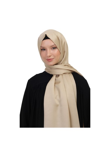 Çift Taraflı Düz Jakar Şal Parlak & Mat Dokulu, Özel Gün Şalı, Düz Renk Kum Bej