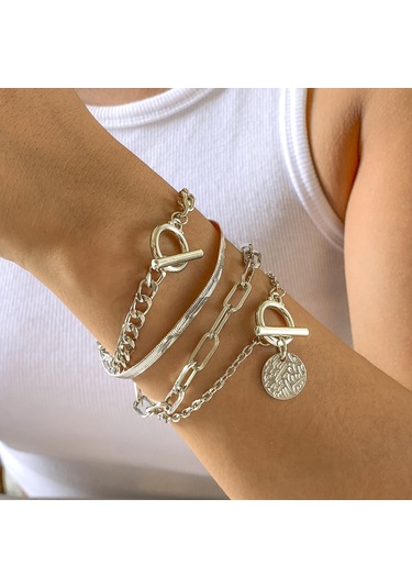 Takı Hip-hop Trendi Yılan Kemiği Zincir Bilezik Seti Retro Metal Ot Tokalı Etiket Bilezik Kadın Diğer