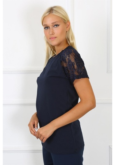 Akbeniz Kadın Kolu Dantelli Penye Pijama Takım 4150 - S Lacivert